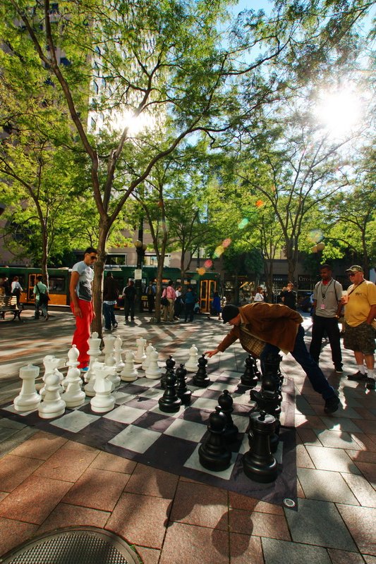 US, Washington, Seatle, playing chess.