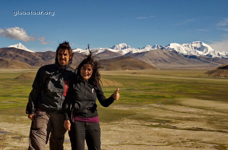 Tibet, Tingri, himalaya view (everest on left) and us